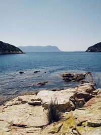 Scenic view of sea against clear sky