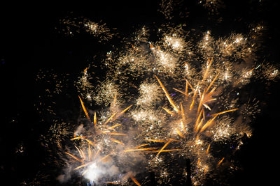 Firework display over black background