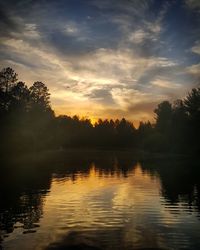 Scenic view of lake against sky during sunset