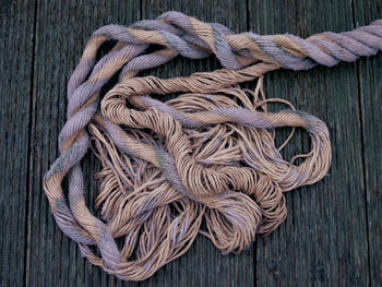 High angle view of rope on table