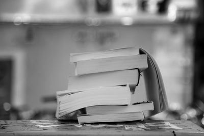 Close-up of books on table