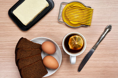 High angle view of food on table