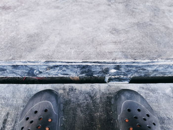 Close-up of tire tracks during winter