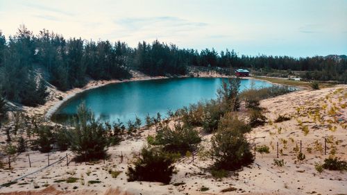 Scenic view of lake against sky
