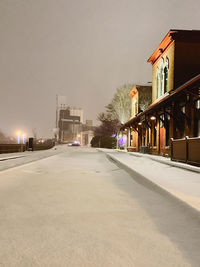 Surface level of road along buildings