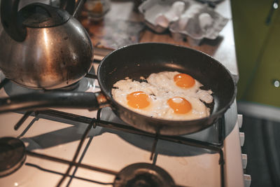 High angle view of breakfast on table at home