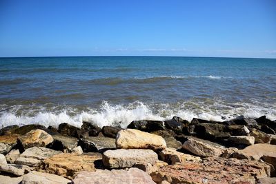 Scenic view of sea against clear sky
