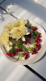 High angle view of fresh white flowers on table