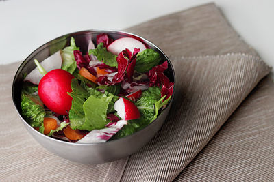 Close-up of salad in bowl on table