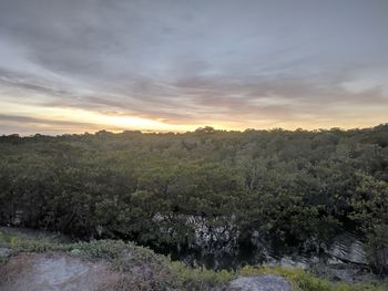 Scenic view of field against sky during sunset