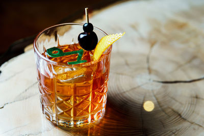 Close-up of drink in glass on table