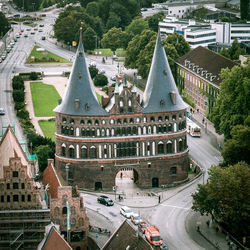 High angle view of city street