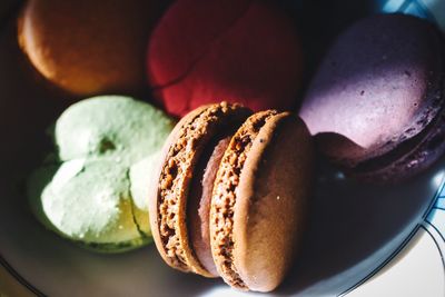 Close-up of macaroons in plate