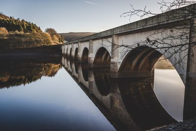 Reflection of arch bridge on calm lake