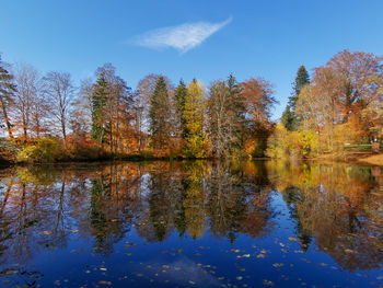 Reflection of trees in lake against sky during autumn