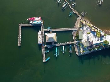 High angle view of fishing boat in lake