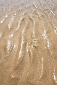 High angle view of sand on beach