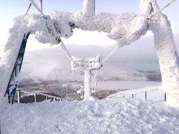 Snow covered landscape against sky