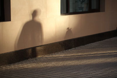 Shadow of man walking on footpath
