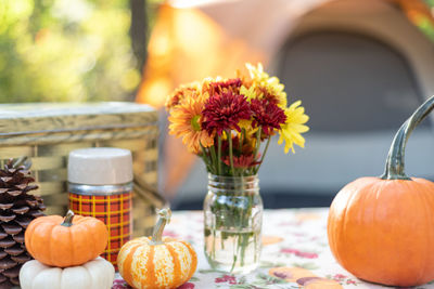 Close-up of christmas decorations on table