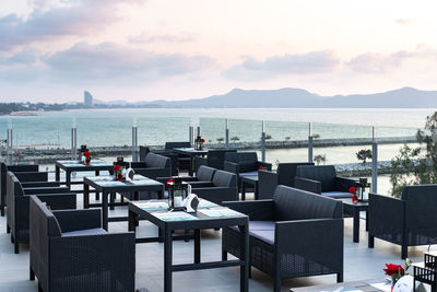 Sea view rooftop bar and restaurant dining, pattaya beach. thailand. asean. south east asia