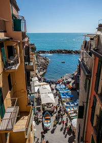 High angle view of beach against clear sky