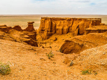 Rock formations on landscape against sky