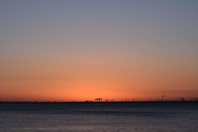 Scenic view of sea against clear sky during sunset