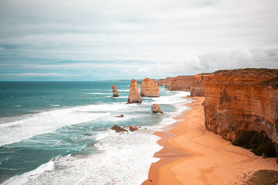 Scenic view of twelve apostles in australia against sky