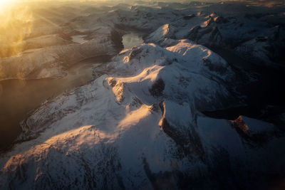 Aerial view of mountain in winter