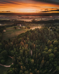 High angle view of townscape against sky during sunset