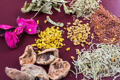 High angle view of vegetables on table