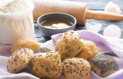 Close-up of breakfast served on table