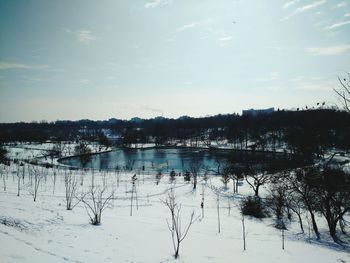 Scenic view of lake against sky