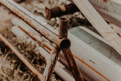 Close-up of rusty metal pipe