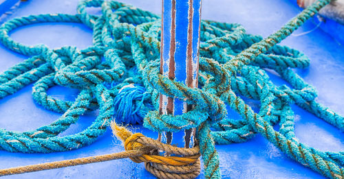 Close-up of rope tied to boat