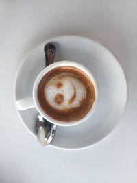 Directly above shot of coffee cup on table