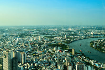 High angle view of cityscape against sky