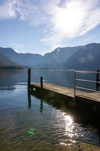 Wooden jetty at the lake hallstätter see