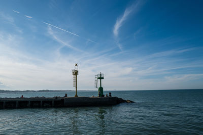 Scenic view of sea against blue sky