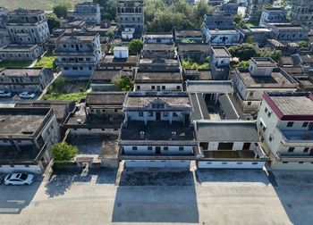 High angle view of buildings in city