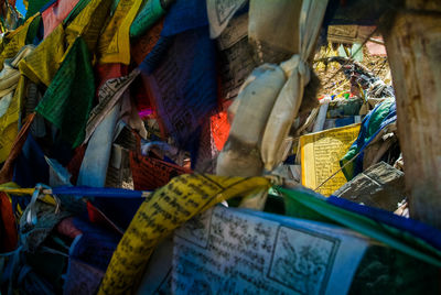 Close-up of multi colored for sale at market stall