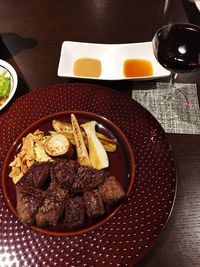 Close-up of food in plate on table