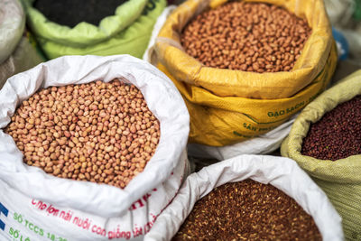 High angle view of spices for sale in market