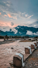 Scenic view of snowcapped mountains against sky