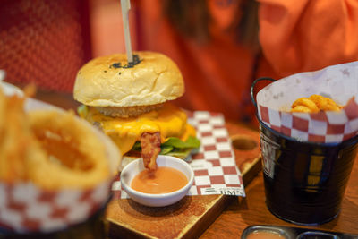 Close-up of drink served on table