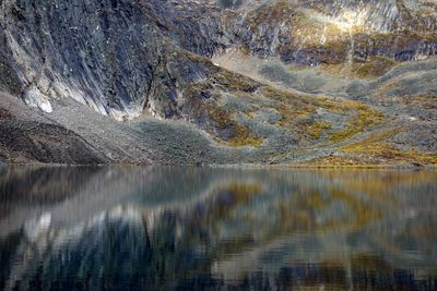 Reflection of mountain in water