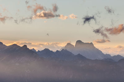 Scenic view of mountains against sky during sunset