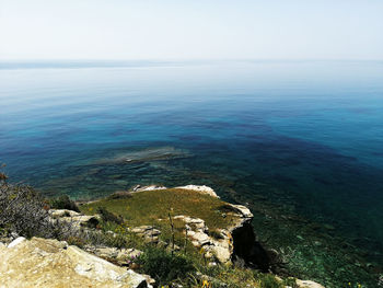 High angle view of sea against clear sky