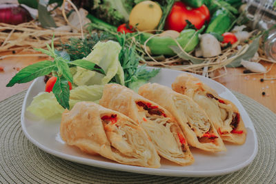 High angle view of meal served in plate